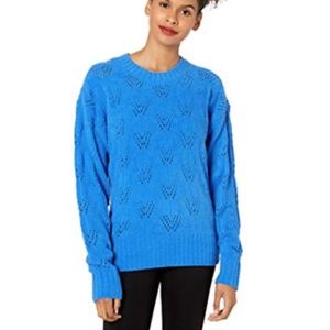 BCBGNAXAZRIA BLUE CHENILLE POINTELLE  SWEATER S